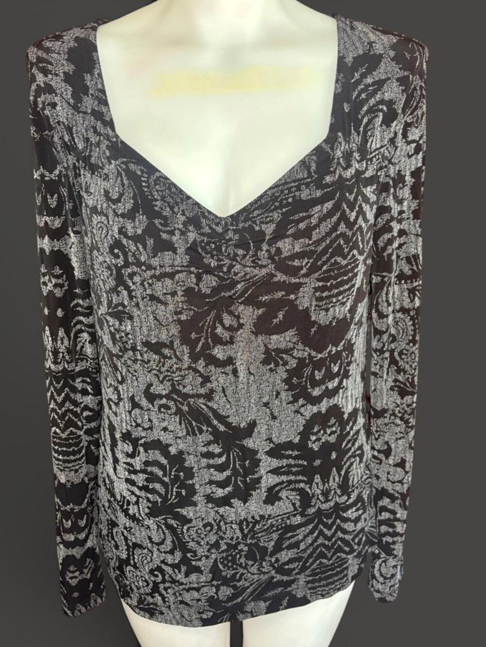 Double layered reflective black mesh long sleeve top by Kiara